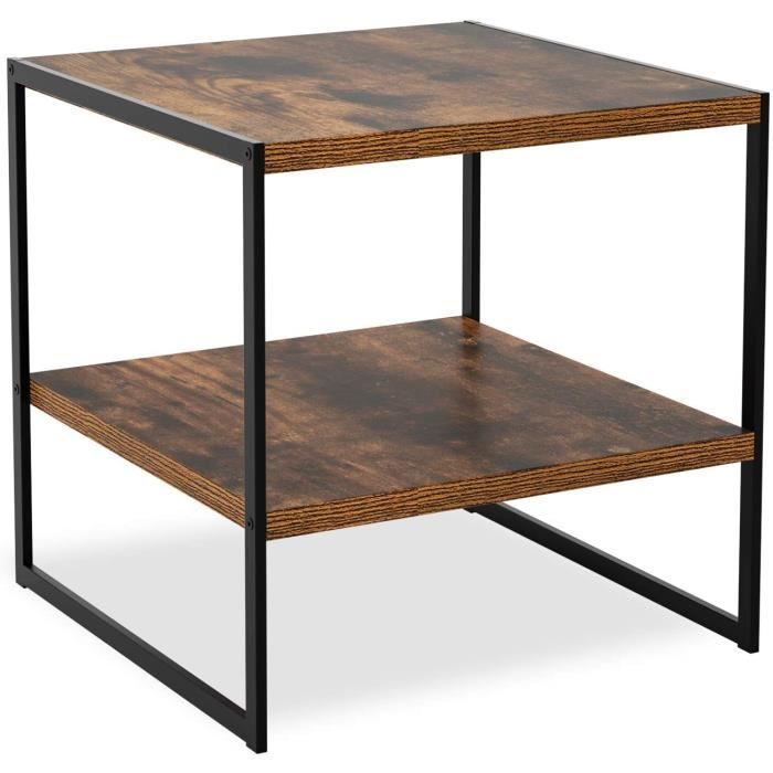 Table Basse Industrielle Table d'appoint Petite Table avec 2 Étagères en Métal et Bois Design Vintage 50x50x50cm118
