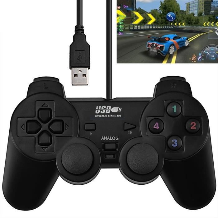 Manette de jeu pour PC, USB double choc unique (noir)