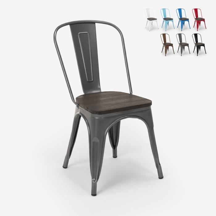 Chaises industrielles en bois et acier Tolix pour cuisine et bar Steel Wood, Couleur: Gris foncé