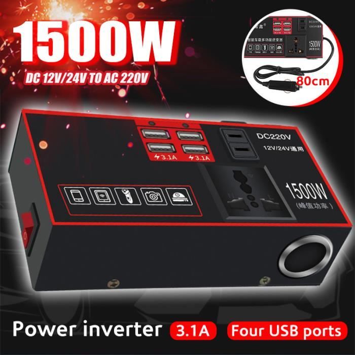 Convertisseur Onduleur 1500W 12/24V DC à 220V AC Télécommande