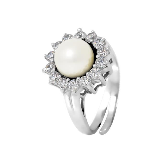 PERLINEA Bague Argent 925° et Perle de Culture Oxydes de Zirconium : Femme