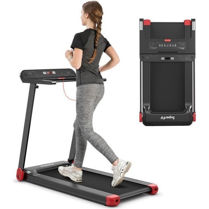 COSTWAY Tapis de Course Pliable APP Contrôle 0,96-12 km/h Bluetooth 12 Programmes Affichage LED et Support d'Appareil Rouge