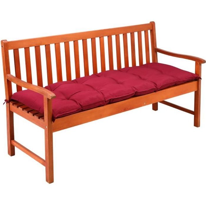 Coussin de banc avec attaches - Intérieur Extérieur Coussin pour banc Banquette - 145x45x8cm - 100% Polyester - Rouge