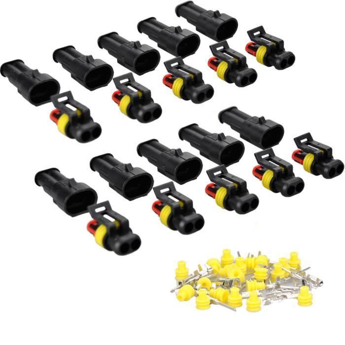 2 Broches 20–16 AWG Connecteur étanche électrique IP67 AMP PA66 Connecteur Imperméable 1,5 mm Terminaux Fiche prise de courant