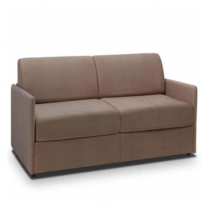 Canapé convertible EXPRESS 3 places en velours taupe - Couchage 140cm - Matelas épaisseur 22cm à mémoire de forme - COLOSSE