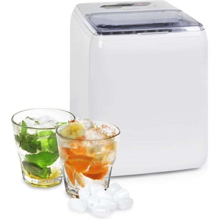 Klarstein Coolio Machine à glaçons 20 kg - 24 h - Glace transparente - Panneau de commande tactile - Réservoir 2,8L - Blanc
