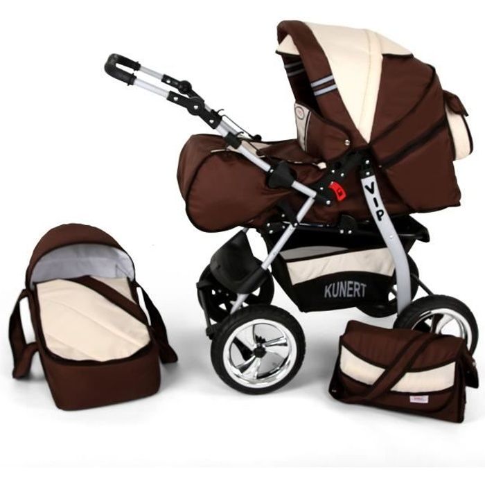 Poussette / Landau combiné 2en1 multifonctions bébé enfant 0-36m avec équipement Roues en caoutchouc Volver - Marron et Crème.