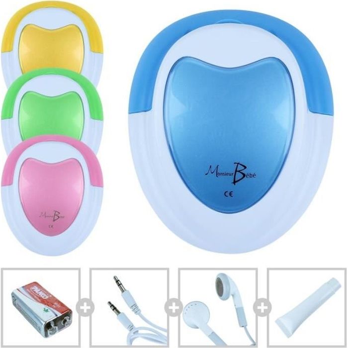 Doppler Foetal Monsieur Bébé Bleu + Gel + Pile + Écouteur + Câble Audio Pour Pc