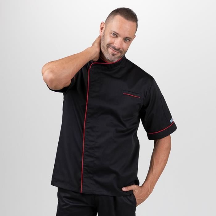 MANELLI Veste de Boucher Noir Pourtour Rouge - Moderne - Homme Manches courtes liseré Rouge
