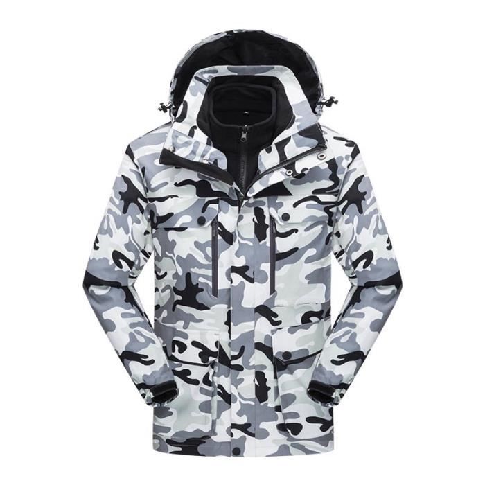 Veste Imperméable 3 en 1 Hiver Homme Exterieur Doublure Polaire Blouson à Capuche Chaud Pour Camping Randonnée