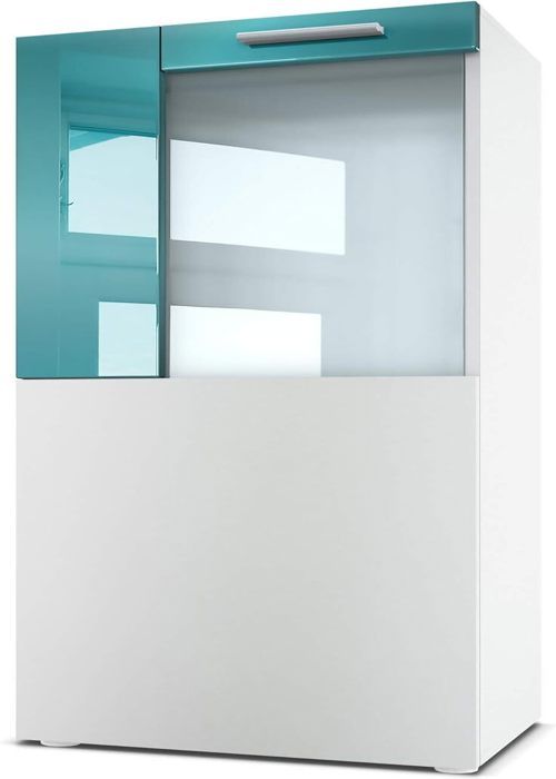 Vitrine corps mat blanc et façade chocolat laquée avec led