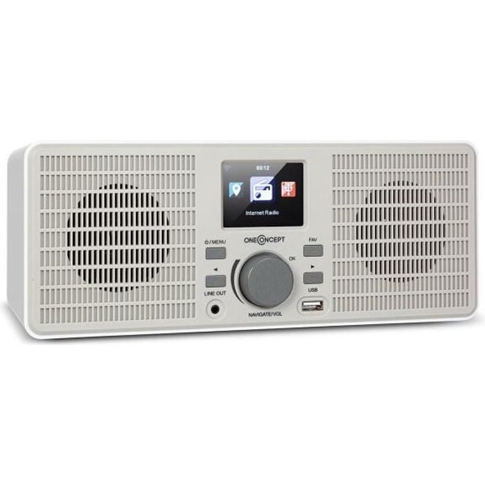 oneConcept TuneUp ST Radio Internet , connexion Wifi , port USB , compatible WMA - MP3 , streaming UPnP - DLNA , line-out - Blanc