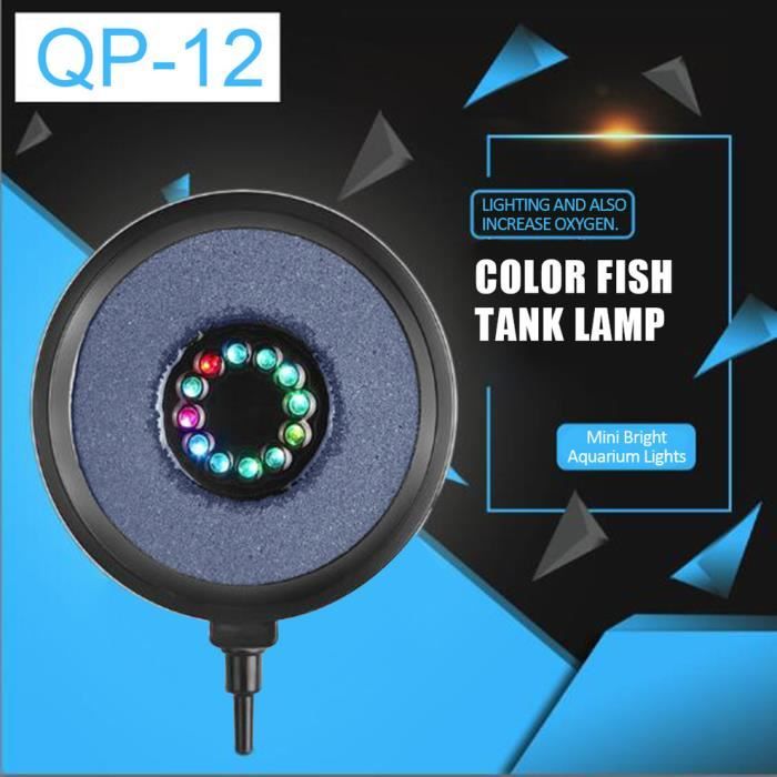 Lampe LED ronde pour aquarium multicolore QP-12 Mini lumières lumineuses pour aquarium, noir