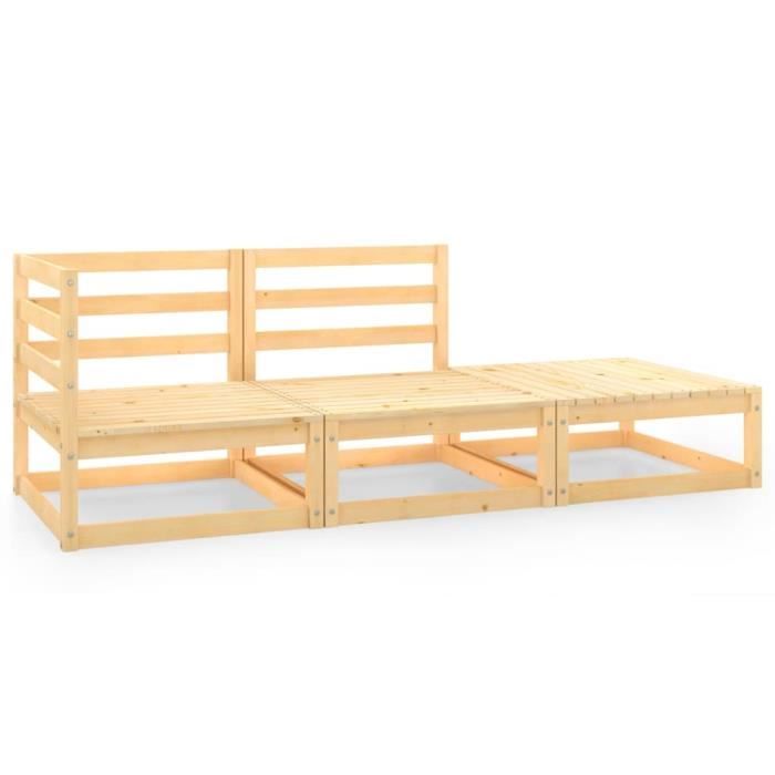 8896NEW® Salon de jardin 3 pcs,Canapé de jardin,Sofa de Jardin Canapé de Patio Terrasse Balcon Bois de pin massif TAILLE:70 x 70 x 6