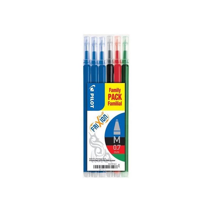 PILOT Set de 6 Recharges FRIXION BALL BLS-FR7 (3 Bleu + 1 Noir + 1 Rouge + 1 Vert)