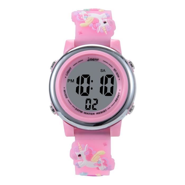 Montre enfant fille LED numérique lumineux étanche sport beau licorne rose