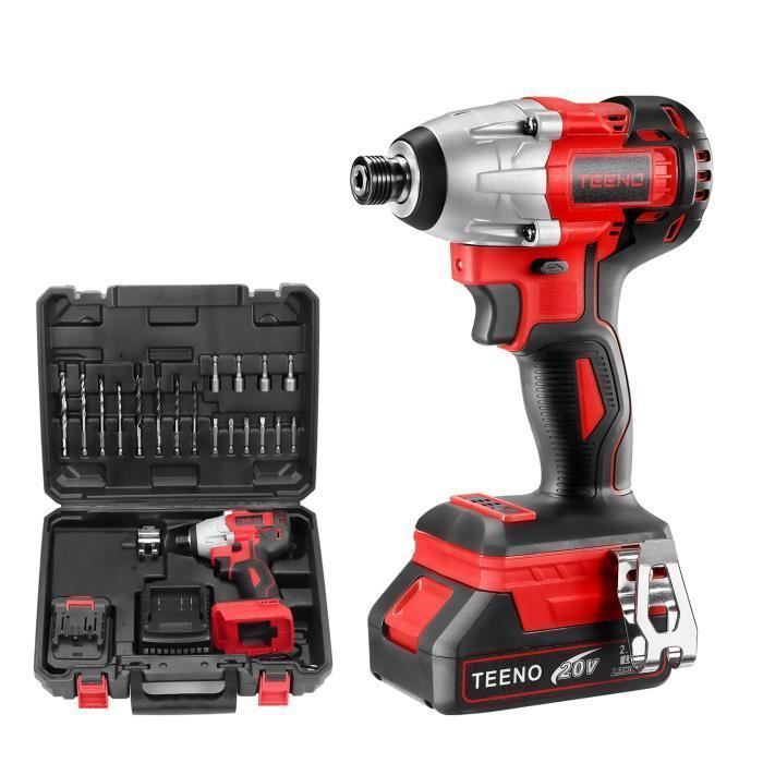 Visseuse à chocs Brushless TEENO,Visseuse Devisseuse Sans Fil avec 1*2Ah Batteries Li-ion,Perceuse électrique+ 20 Accessoires