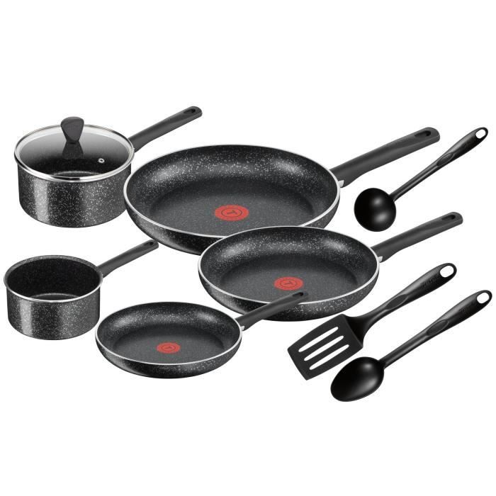 Tefal C2649202 Brut Set de 9 Pièces Moucheté Tous Feux Dont Induction, Aluminium, Noir, 59 x 39 x 28 cm