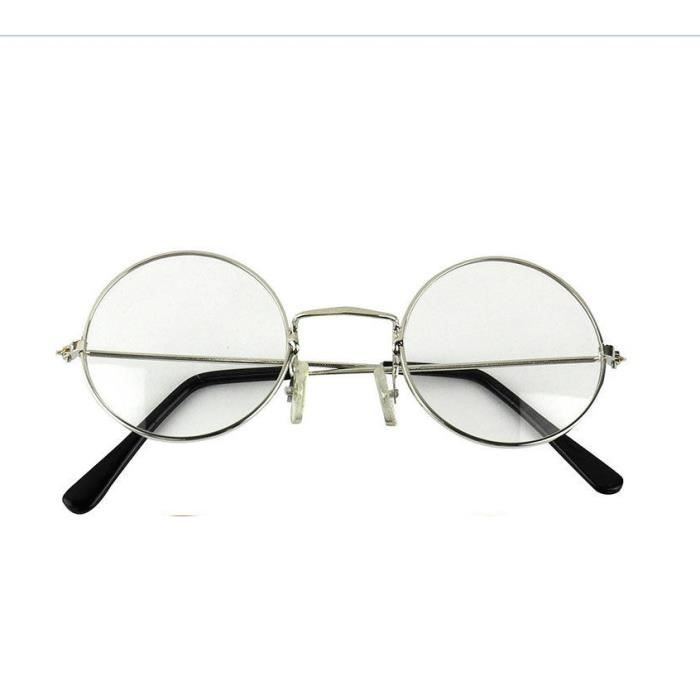 TRIXES Lunettes Métalliques Rondes Unisexe Argentées et Noires Style Beatles Retro Années Soixante