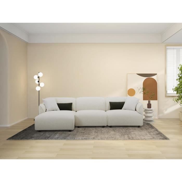 Canapé d'angle Beige Tissu Contemporain Confort