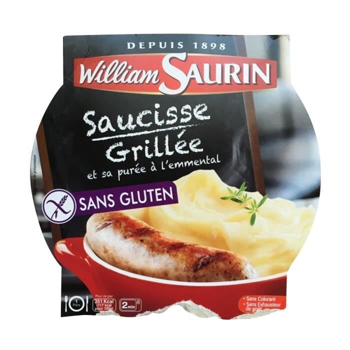 WILLIAM SAURIN Saucisse grillée et sa purée à l'emmental - Sans gluten - 300 g