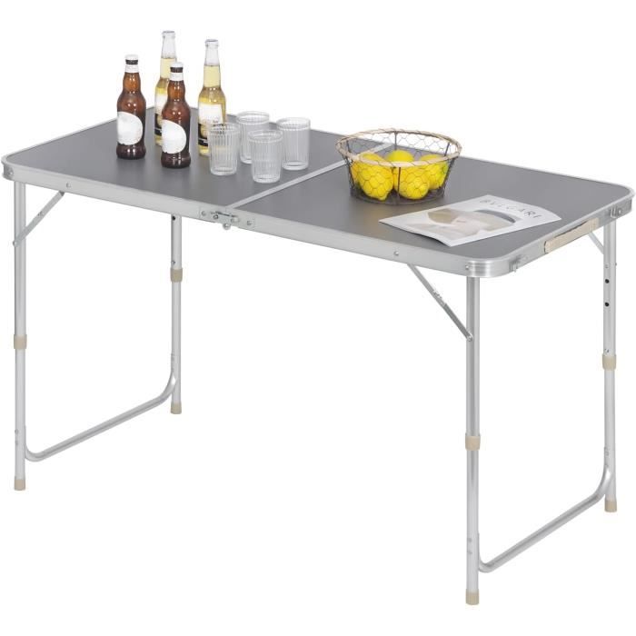 WOLTU Table de Camping Pliante,table de Jardin,Table de travail,Table de Balcon,réglable en Hauteur en Aluminium MDF,Gris