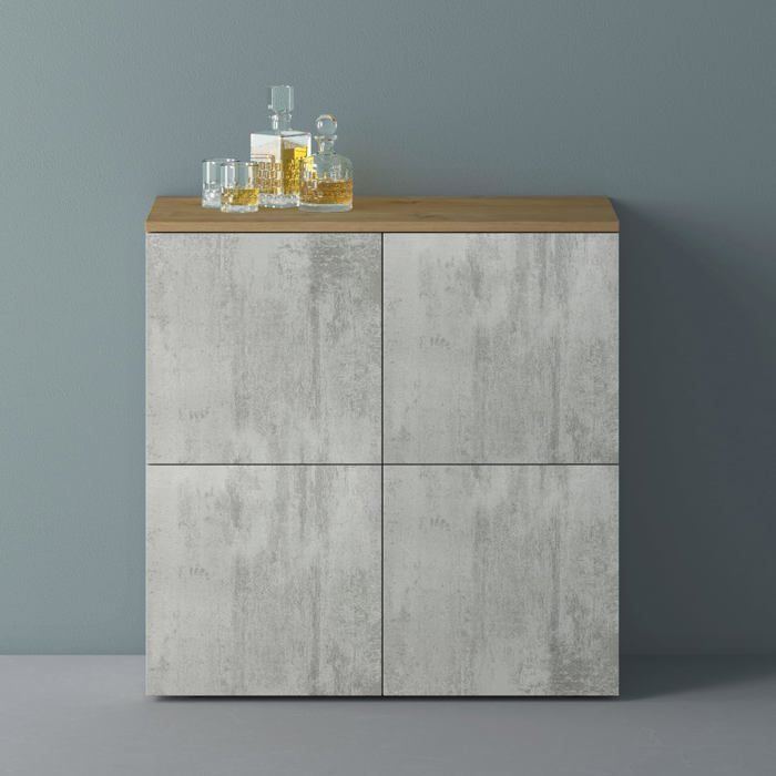Mai & Mai Meuble de Rangement avec 4 Portes et 4 Compartiments Marron Clair + Béton 76x36 4x74 cm SR04 Mai & Mai Meuble de Rangement avec 4 Portes et 4 Compartiments Marron Clair + Béton 76x36 4x74 cm SR04