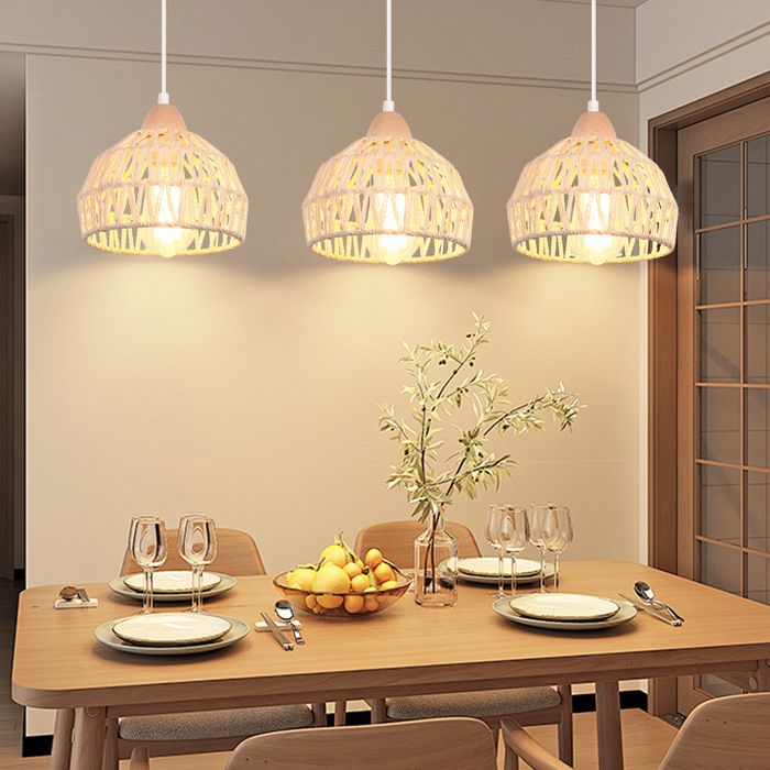TOKIUS 3 Suspension Luminaire Moderne Lustre Industriel en Bois Rotin Lampe Suspension E27 Éclairage pour Chambre Salon Restaurent
