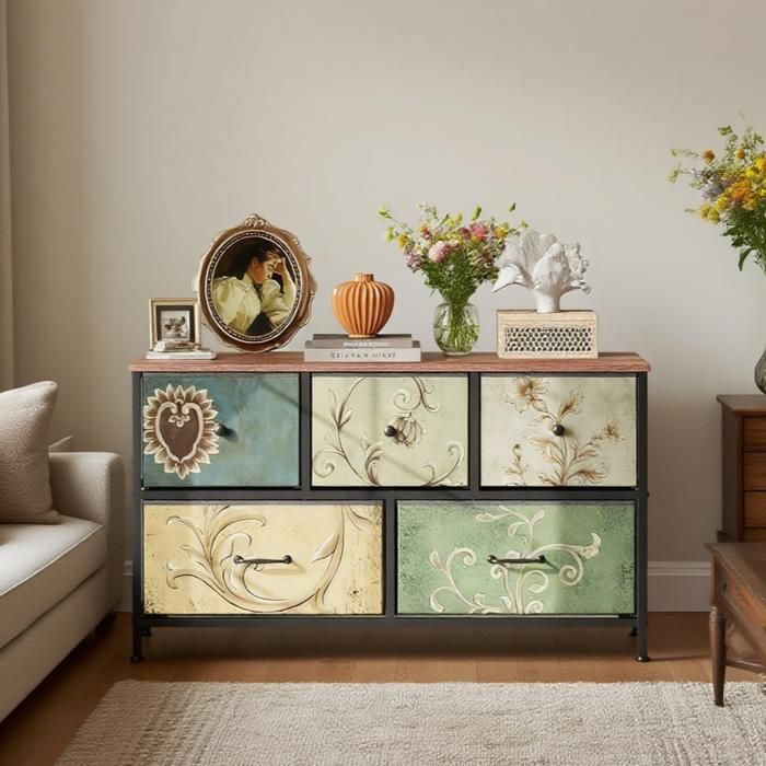 Buffet, buffet en rotin, meuble de rangement avec tiroirs, meuble en bois autoportant, cuisine, maison, salon, marron. | Leroy Merlin