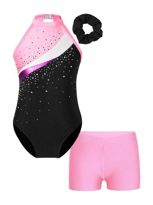 dPois Enfant Fille Justaucorps Gymnastique sans Manches Strass Brillants Body Danse Classique Leotard Sport 5-16 Ans Bleu Clair 9-10 ans