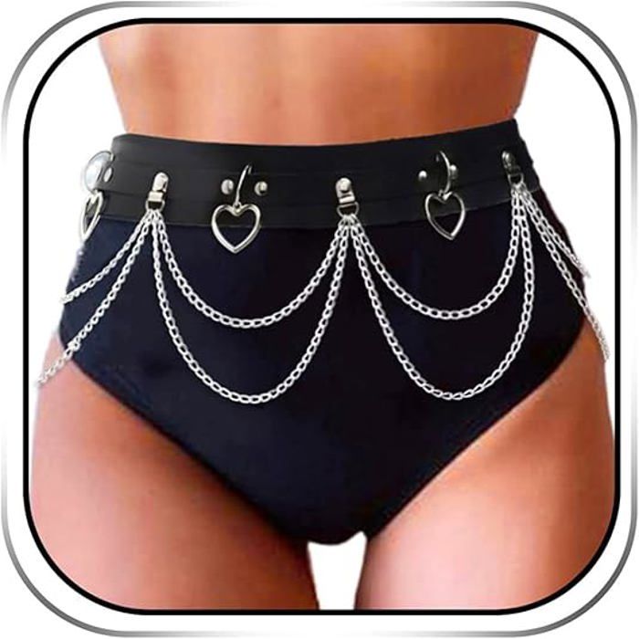 Ceinture Chaîne Punk TNSRAY - Cuir Noir, Harnais Rave Adjustable - Accessoire Mode Femme/Homme