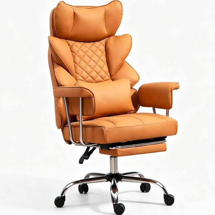 Chaise Gaming Ergonomique DYHOME Fauteuil de Bureau PU Repose-Jambes Télescopique Charge 220kg Marron