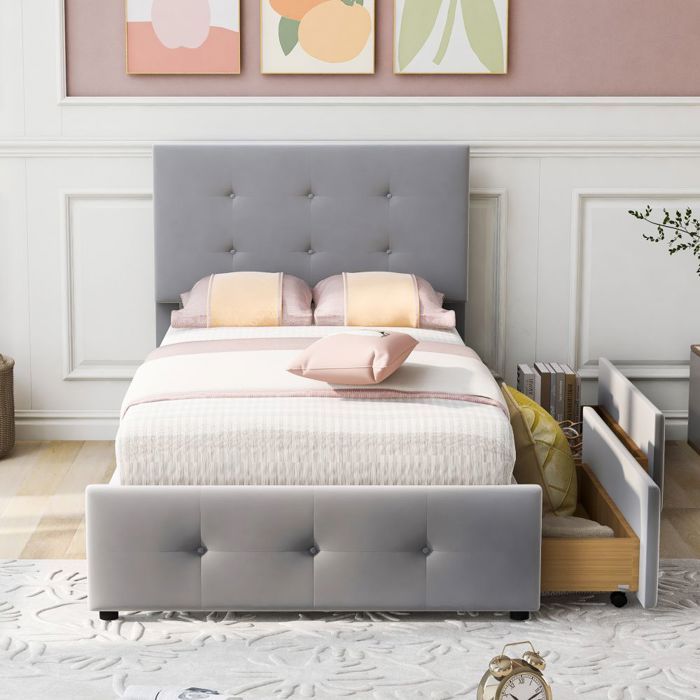 Lit Enfant Lit ado fille 90x200 cm - Cadre avec tête de lit fleur sommier lattes velours doux beige - Lit dappoint(sans Matelas) Lit Enfant Lit ado fille 90x200 cm - Cadre avec tête de lit fleur sommier lattes velours doux beige - Lit dappoint(sans Matelas)