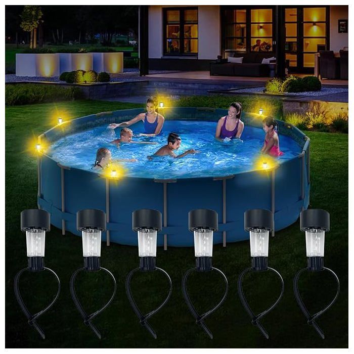 Lampes Solaires de Bassin Lot de 6 Lumière PiscineLumières solaires de PiscineLumière Solaire ExtérieurIP44 étancheAccesso
