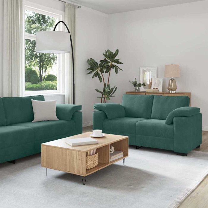 Ensemble de canapés 3 pcs avec coussins Vert foncé Velours