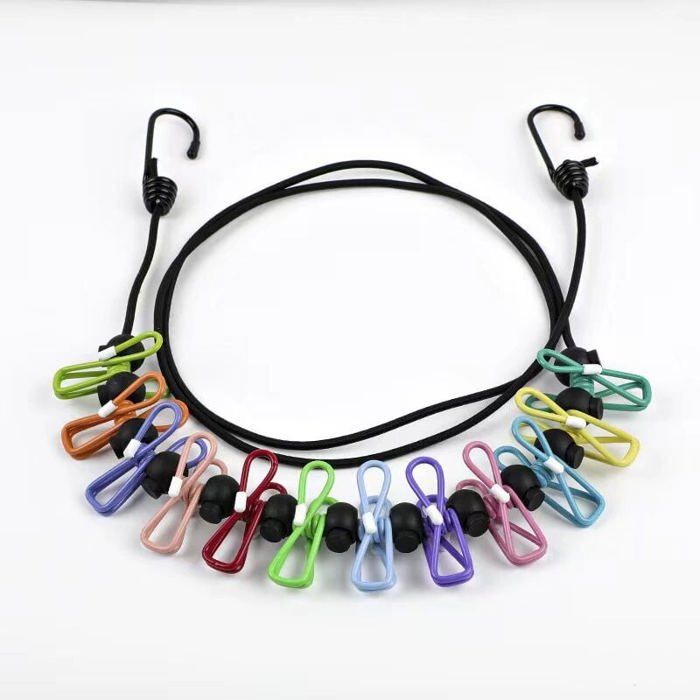 Corde à linge de voyage portable rétractable avec 12 pinces à linge (couleur) accessoire intérieur et extérieur
