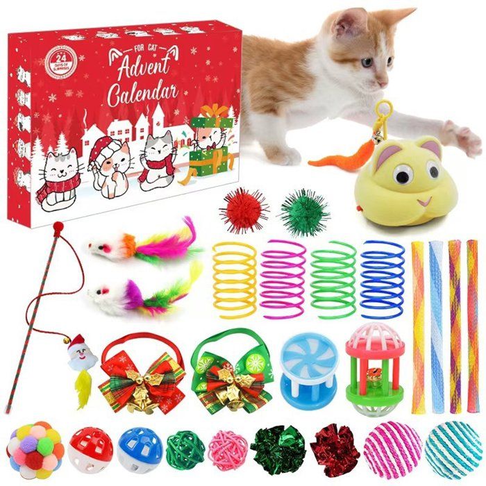 Calendrier De L'Avent Chat Noël 2025 - 24 Jours Avec Pendentifs Acryliques 2D, Décoration Artistique