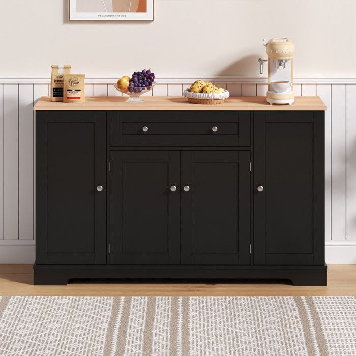 Buffet avec tiroir - Buffet de cuisine multifonctionnel-portes Détagère de 138 cm et étagères réglables -noir