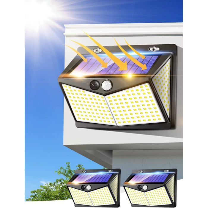 Lampe Solaire Exterieur 208 LED 1200 Lumens Lumiere Solaire Exterieur 3 Mode Lampe Solaire Exterieur Detecteur de Mouvement