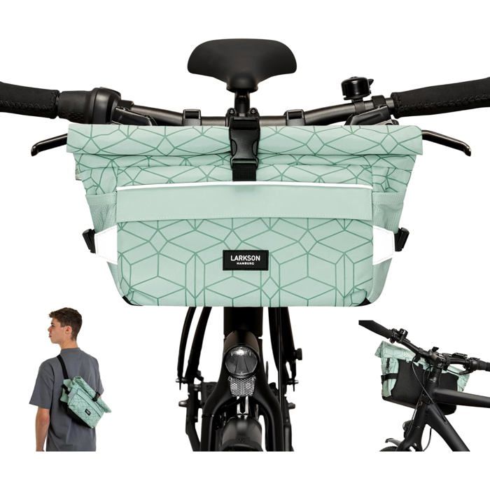 Sacoche de Guidon Vélo LARKSON Lasse Vert - 2 en 1 Hydrofuge & Réfléchissante