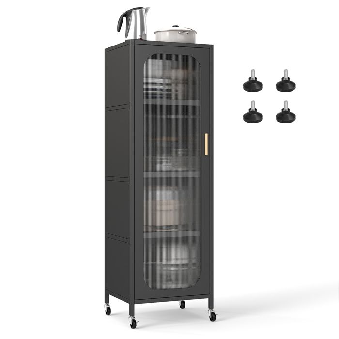 COSTWAY Commode à 5 Niveaux avec Front en Verre Trempé Rayé Étagères Réglables pour Salle à Manger Salle de Bain Salon Noir COSTWAY Commode à 5 Niveaux avec Front en Verre Trempé Rayé Étagères Réglables pour Salle à Manger Salle de Bain Salon Noir