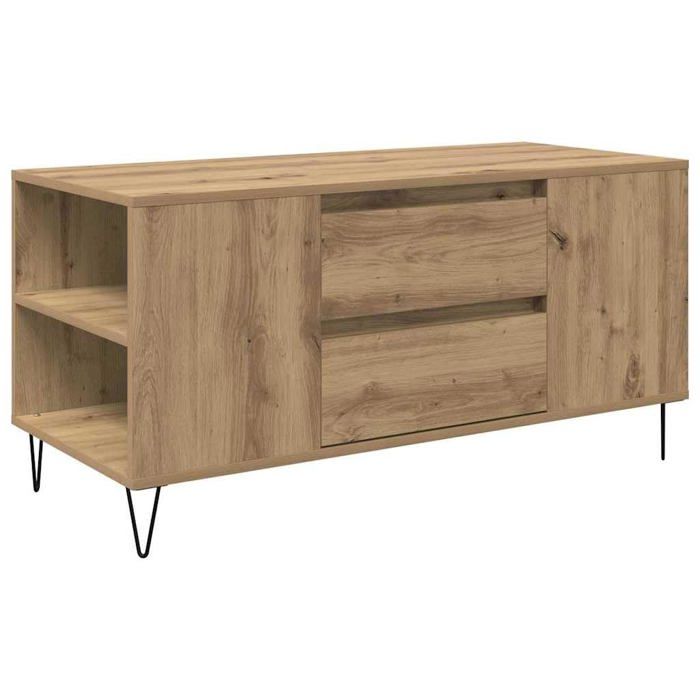 Table basse moderne - vidaXL - 102x445x50 cm - Chêne artisanal - Bois dingénierie - Avec tiroir - 4 étagères