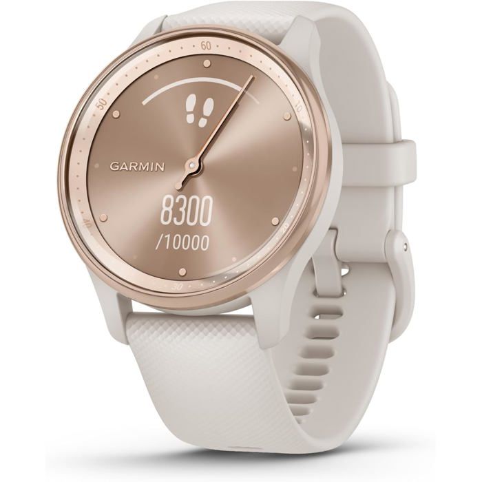 Montre connectée hybride - DEBSY - Vívomove Trend - Pêche Or - Bracelet Ivoire - Autonomie 5 jours - Suivi santé complet