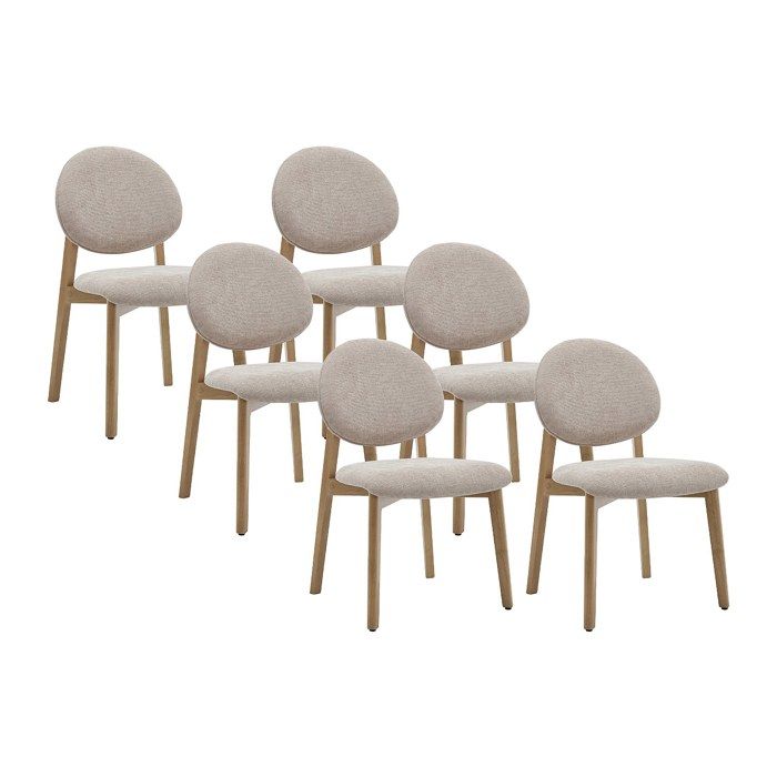 Lot de 6 chaises en tissu texturé et bois dhévéa naturel clair - Beige - MARLENI Lot de 6 chaises en tissu texturé et bois dhévéa naturel clair - Beige - MARLENI