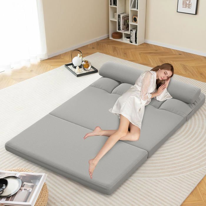 GIANTEX Canapé-Lit Convertible-Dossier Réglable 6 Positions Charge 90KG-Canapé Pliable 2 Coussins Amovibles-Housse en Velours Gris GIANTEX Canapé-Lit Convertible-Dossier Réglable 6 Positions Charge 90KG-Canapé Pliable 2 Coussins Amovibles-Housse en Velours Gris