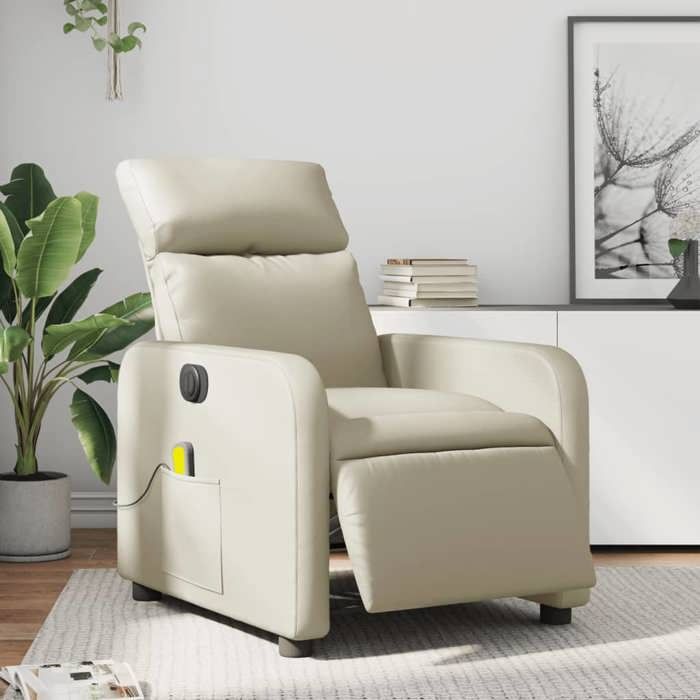 NEW 2026 Fauteuil Massant inclinable - Chaise simple - Multifonctionnel - électrique crème similicuir 66x89.5x95.5 cm L3497