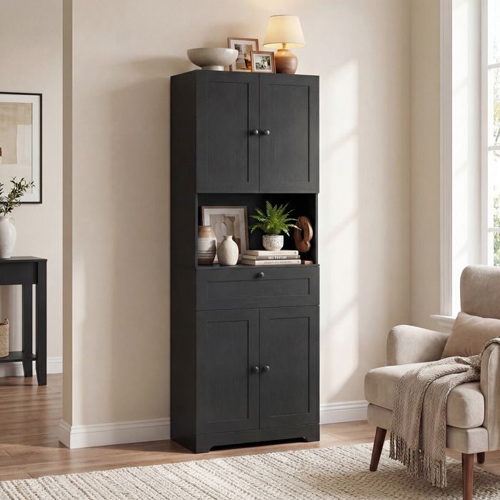 GIANTEX Armoire de Salle de Bain Haute Étagères Réglables Meuble Multi-Usage pour Cuisine Salon Buanderie Noir GIANTEX Armoire de Salle de Bain Haute Étagères Réglables Meuble Multi-Usage pour Cuisine Salon Buanderie Noir