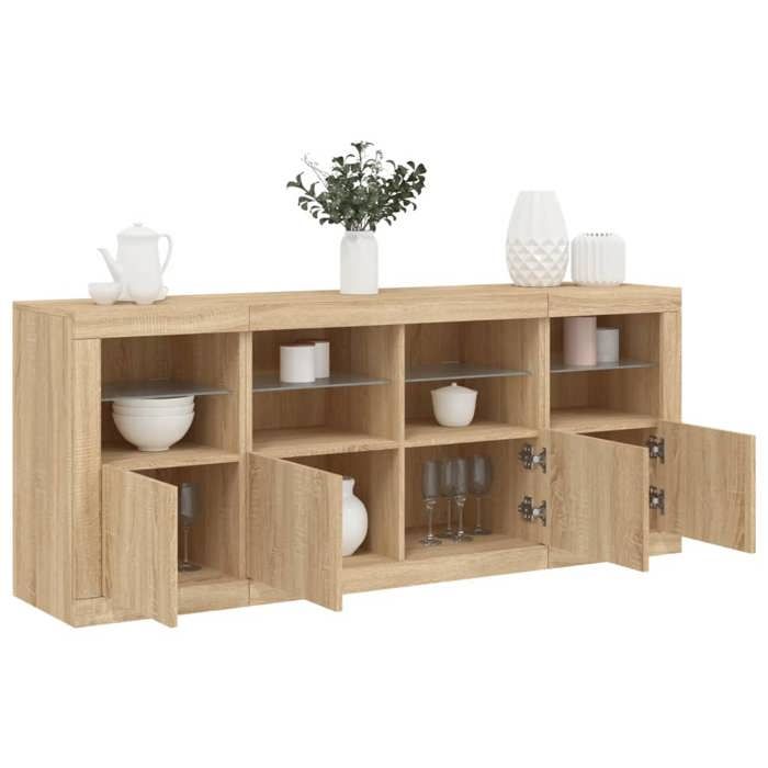 NEW 2026 Buffet Classique Armoire latérale pour salon avec lumières LED chêne sonoma 163x37x67 cm L3450