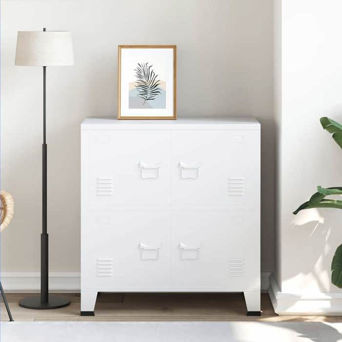VIDAXL Meuble Entrée Blanc - Coffre de rangement - industriel Blanc 75x40x80 cm Acier C335