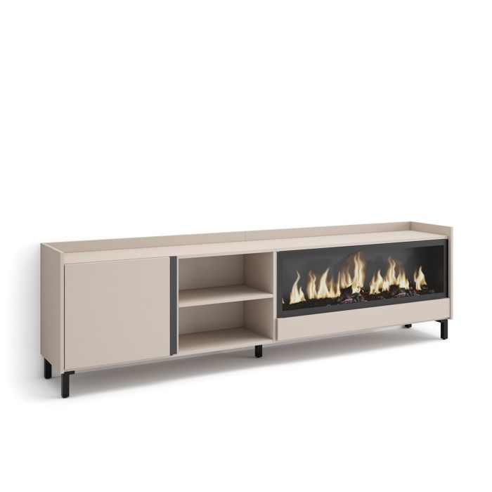 Meuble TV Banc Télé 212x35x61cm Pour les TV jusquà 80 Cheminée électrique XXL Design industriel Beige RF4523